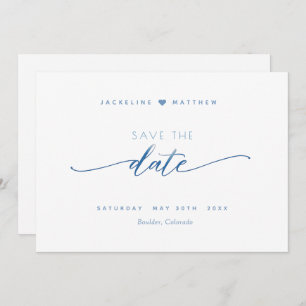 Save The Date Élégant script, Dusty Blue ,White Simple Mariage