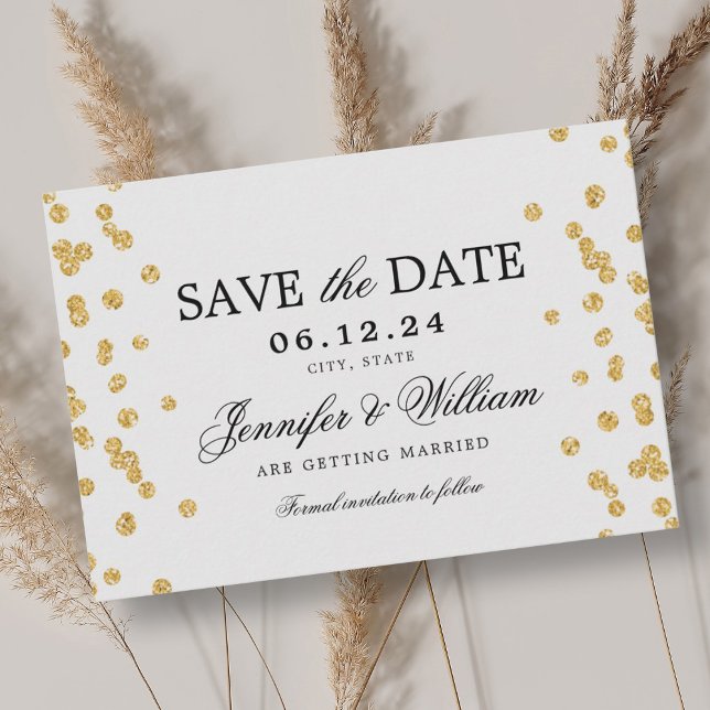 Save The Date Élégant Script Mariage Gold Confetti (Elegant Script Wedding Gold Confetti Save The Date)