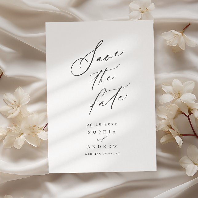 Save The Date Élégant script mariage minimaliste enregistrer la  (Elegant script minimalist wedding save the date)