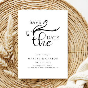 Save The Date Élégant script Mariage noir et blanc