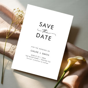 Save The Date Élégant script minimaliste Mariage noir et blanc