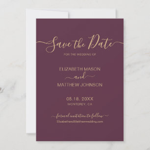 Save The Date Élégant script minimaliste Mariage or Bourgogne