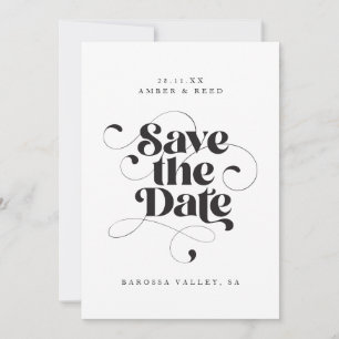 Save The Date Élégant Script moderne Black White Art Design Phot