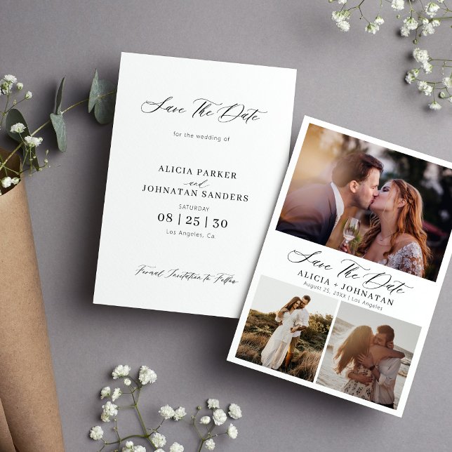 Save The Date Élégant script multi photo collage simple mariage (Créateur téléchargé)