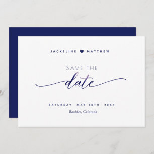 Save The Date Élégant script, Navy Blue Simple Mariage