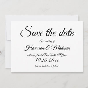 Save The Date Élégant script noir et blanc Mariage Enregistrer l