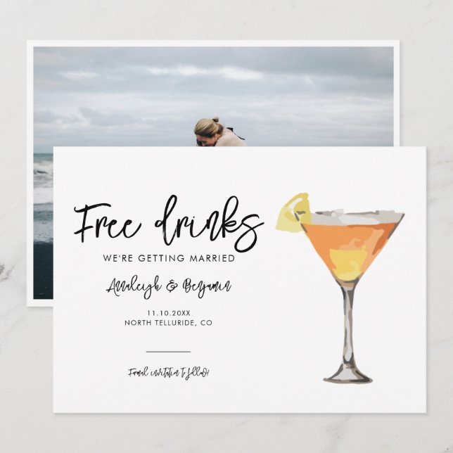 Save The Date Élégant Script Photo Mariage (Devant / Derrière)