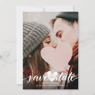 Save The Date Élégant Script Photo Mariage Heart Confetti