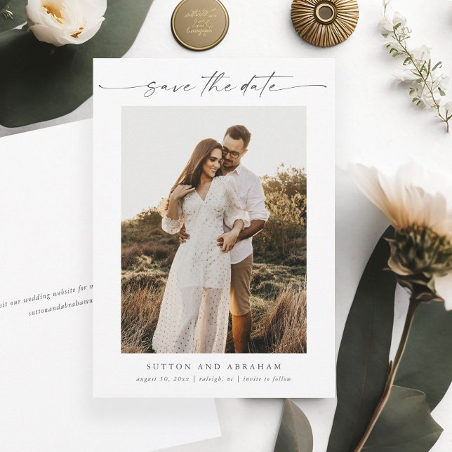 Save The Date Élégant script photo Mariage minimal (Am elegant minimalist photo wedding save the date with modern handwritten script typography.)