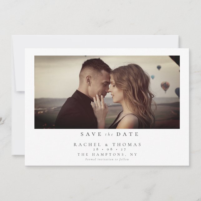 Save The Date Élégant script photo noir blanc Mariage (Devant)