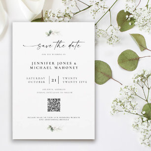 Save The Date Élégant script photo QR Code Eucalyptus Mariage