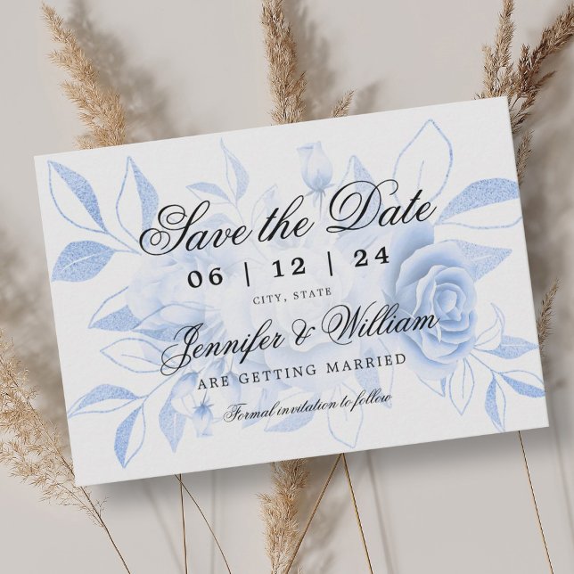 Save The Date Élégant Script Romantique Mariage Marine Floral (Elegant Script Romantic Wedding Navy Floral Save The Date)