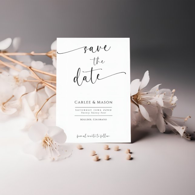 Save The Date Élégant script romantique Mariage noir et blanc (Créateur téléchargé)