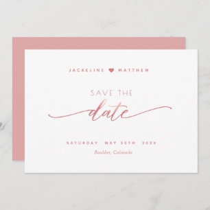 Save The Date Élégant script, rose pâle, Mariage simple