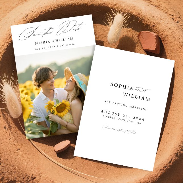 Save The Date Élégant Script Rustique Tournesol Photo Boho Maria (Créateur téléchargé)