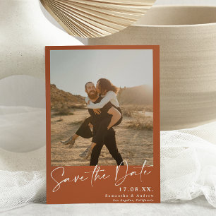 Save The Date Élégant script terracotta 2 photos enregistrer la