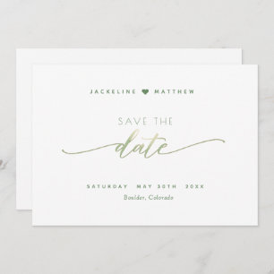Save The Date Élégant script, vert, simple Mariage