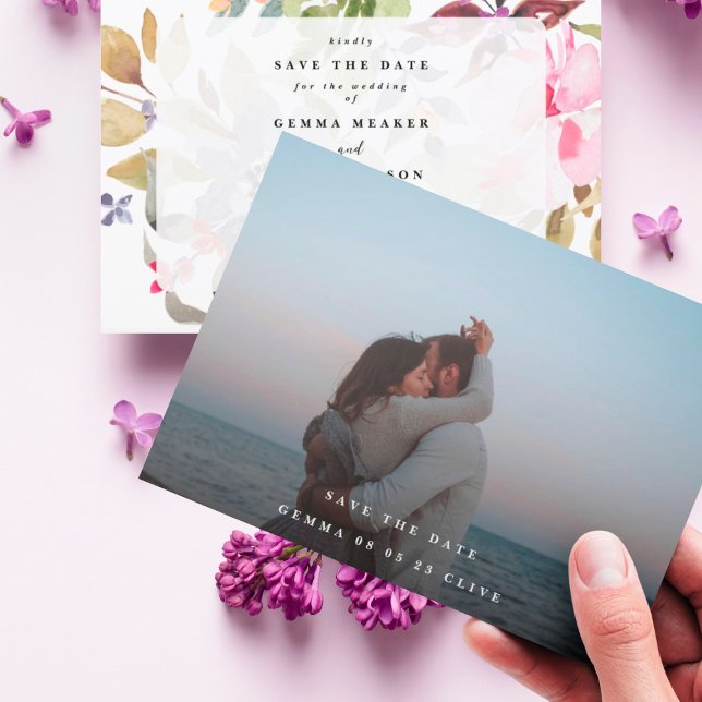 Save The Date Elégant séché Floral Aquarelle Art Mariage Photo (Créateur téléchargé)