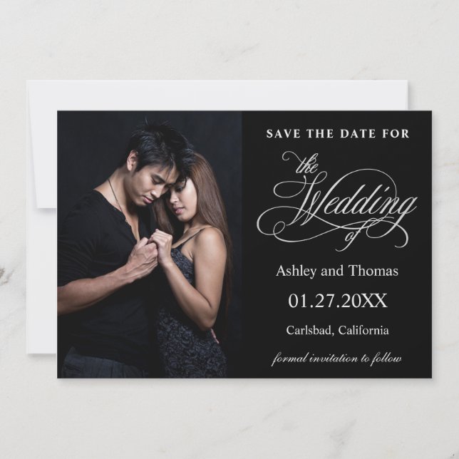 Save The Date Elégant Silver et Black Photo Enregistrer la date (Devant)