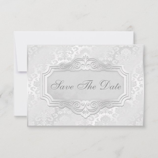 Save The Date Élégant Silver Mariage damassé Enregistrer La Date (Devant)