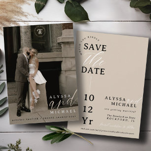 Save The Date Elégant Simple Moderne Champagne Tan Mariage Photo