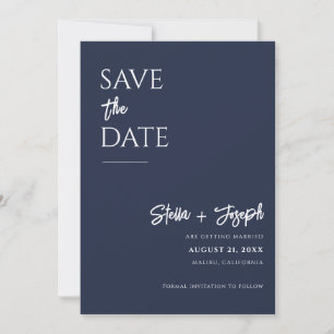 Save The Date Elegant Simple Navy Bleu Moderne Chic Mariage phot
