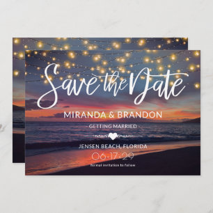 Save The Date Elégant Sunset Beach String Lights Mariage été