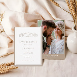 Save The Date Élégant Taupe mariage de monogramme de crête botan