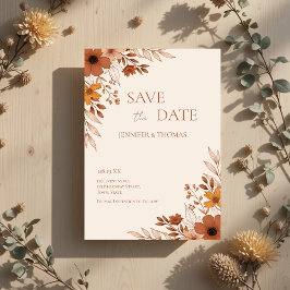 Save The Date Elegant Terracotta Floral Hand-Drawn Wedding