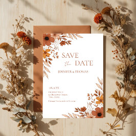 Save The Date Elegant Terracotta Floral Hand-Drawn Wedding