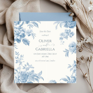 Save The Date Élégant toile française mariage floral bleu