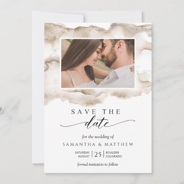 Save The Date Elégant Tons Terre Aquarelle Photo Enregistrer La  (Devant)