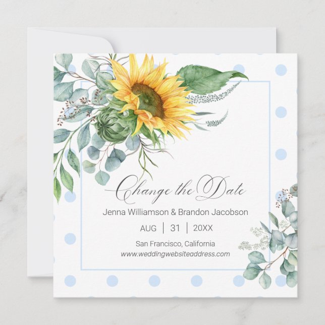 Save The Date Elégant Tournesol Bleu Eucalyptus Modifier la date (Devant)
