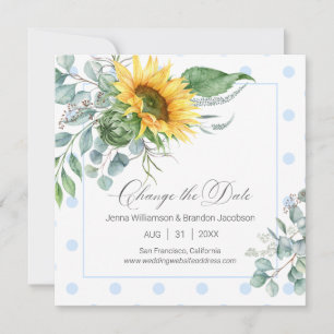 Save The Date Elégant Tournesol Bleu Eucalyptus Modifier la date