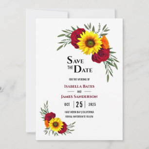 Save The Date Elégant Tournesol Bourgogne Rose Mariage Sauvez Le
