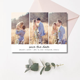 Save The Date Elégant Trois photos Collage Mariage Enregistrer l