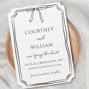 Save The Date Élégant "Tying the Knot" Main-Drawn Bow moderne