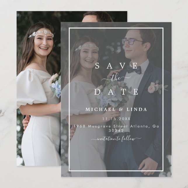 Save The Date Élégant Vellum noir & blanc superposition Mariage  (Devant / Derrière)