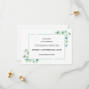Save The Date Elégant Vert Aquarelle Eucalyptus Feuille Mariage