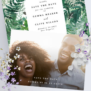 Save The Date Elégant vert Mariage d'aquarelle Ferns Photo