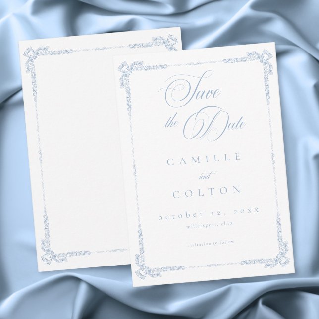 Save The Date Elegant Vintage Baroque Dusty Blue Wedding (Elegant Vintage Baroque Dusty Blue Wedding Save The Date)