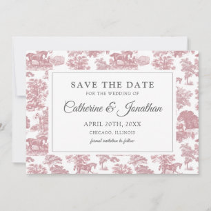 Save The Date Elégant Vintage Chic Toile rose Cheval