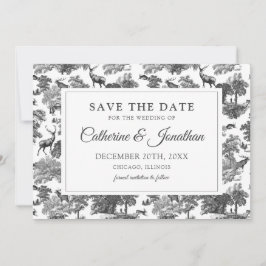 Save The Date Élégant Vintage Noir et Blanc Toile Cerf