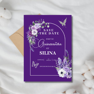 Save The Date Élégant violet Arc Floral Lavender Quinceañera