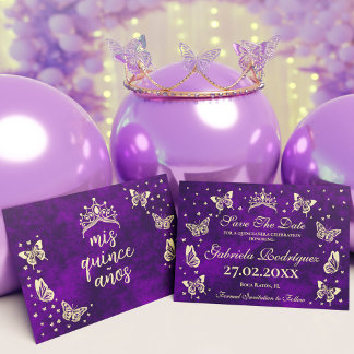 Save The Date Elégant violet or 15e anniversaire Quinceañera