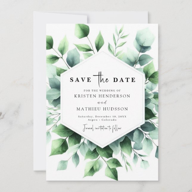 Save The Date Elégant Whimsical Eucalyptus Mariage numérique (Devant)