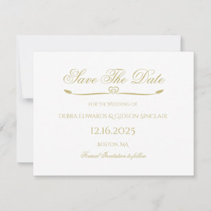 Save The Date Élégant White Gold Script Simple Heart Mariage