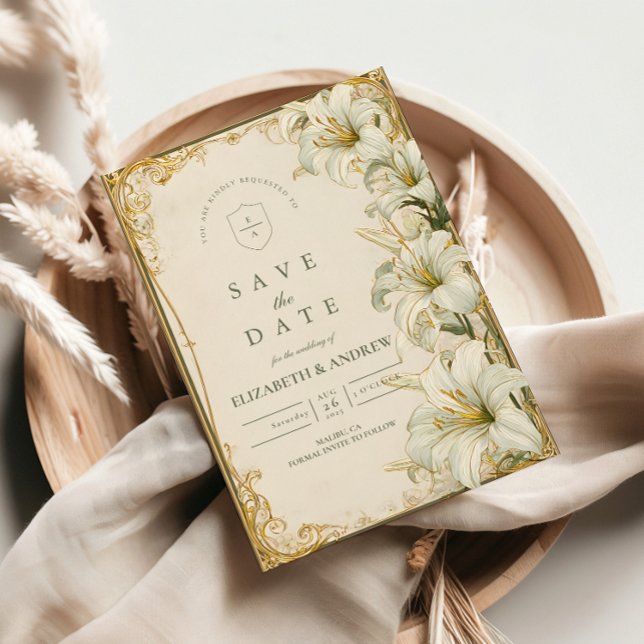 Save The Date Elegant White Lily Wedding (Créateur téléchargé)