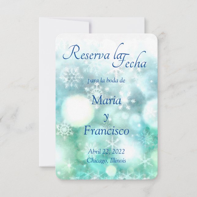 Save The Date Elegante Acuarela Copo de Nieve Reserva la Fecha (Devant)