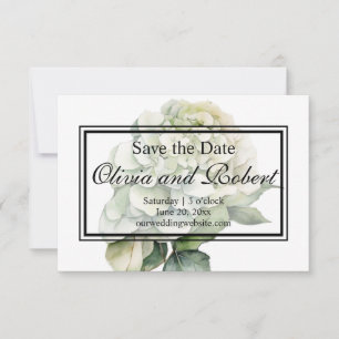 Save The Date Elégante aquarelle blanche vert hydrangée florale